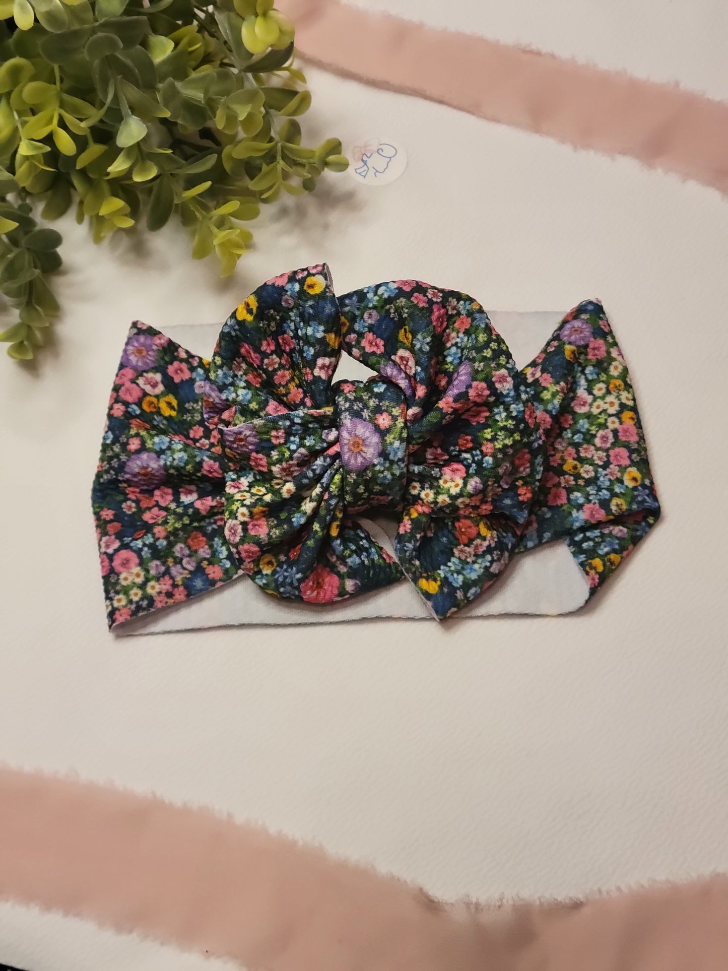 Dark Floral- Messy Bow